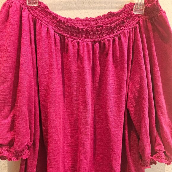 KNOX ROSE Boho Peasant XL FUSHIA PINK OFF SHOULDER BALLOON SLEEVE - Picture 1 of 6